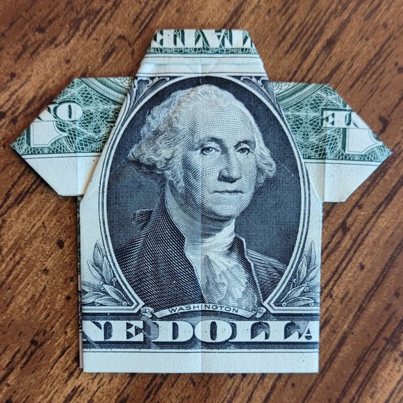 ORIGAMI SHIRT - Handmade DOLLAR Gift Art $1 Bill New Uncirculated Money - Picture 2 of 4